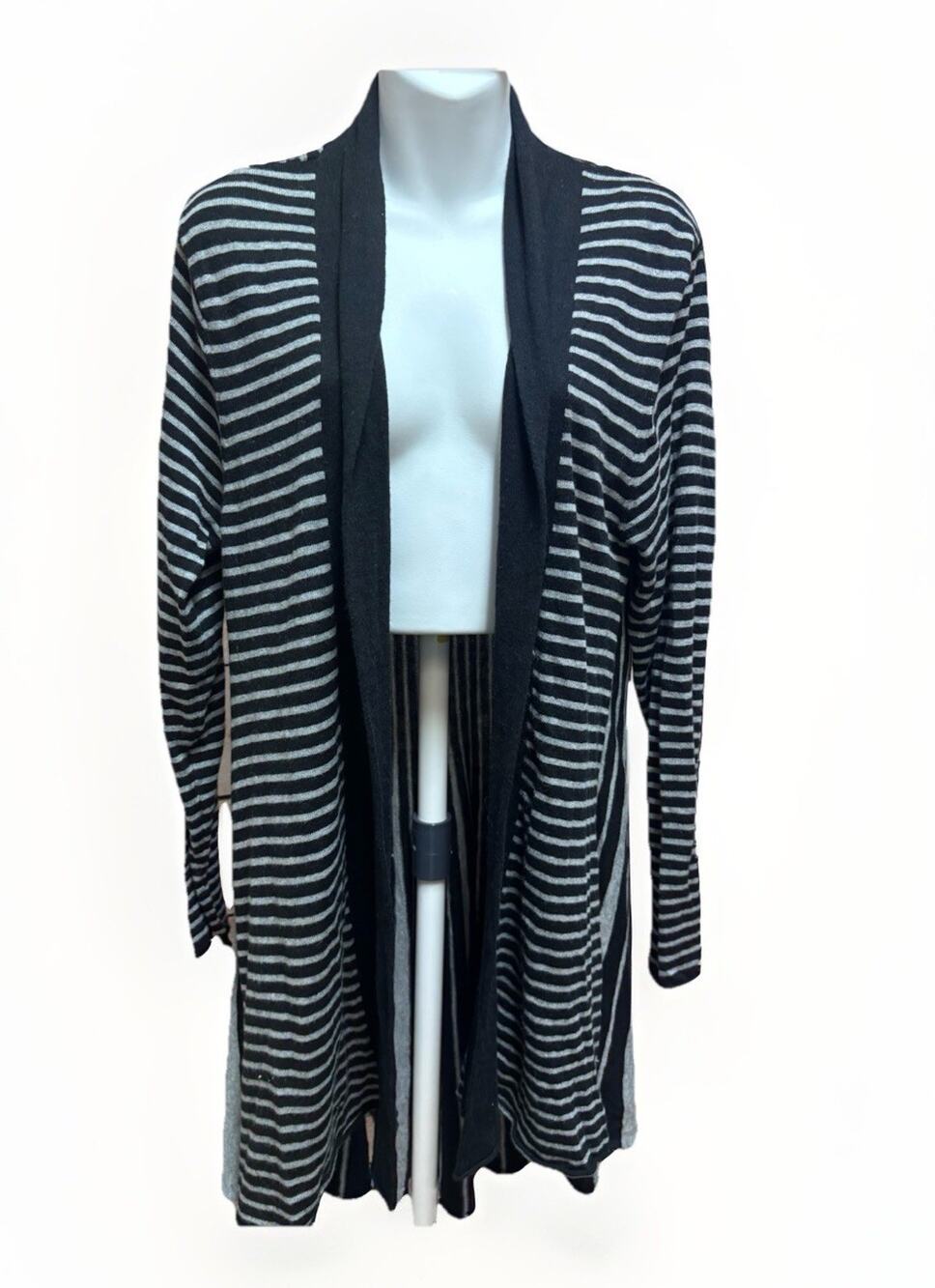 Soft Surroundings Striped Open Front Cardigan Womens Large Black Long Sleeve